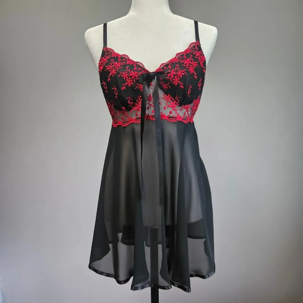 Cinema Etoile Lingerie Size L Black Red Lace Vamp Whimsygoth Mesh Festival Dress